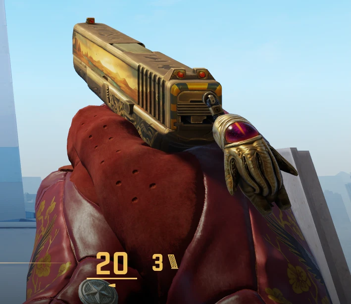 The Glock microphone: a golden, many-fingered charm clutching a red gem.